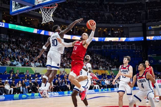 Basketball Manila Pasay 10 09 2023 FIBA Basketball World Cup 2023 Mens World Championship Match for 3rd Place Bronze United States of America USA Canada CAN Dillon Brooks Canada, No 24 ANTHONY EDWARDS USA, No 10
