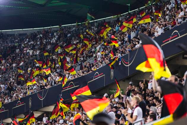 Wolfsburg, Volkswagen Arena, 09 09 23 Fans of germany wave german flags prior the friendly match between Germany vs Japan