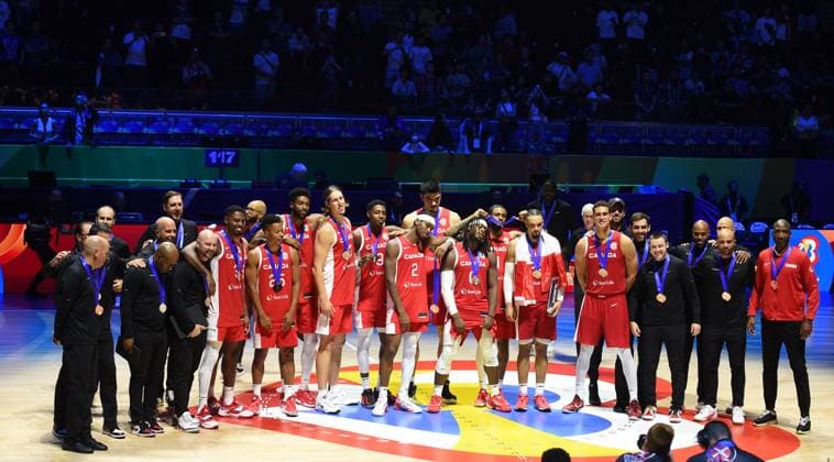 USA vs CANADA Basketball players of Canada, at the FIBA World Cup match against USA, with bronze medals, at MOA Arena. Manila, 10.09.2023. photo: Nebojsa Parausic MN press photo BASKETBALL, FIBA, WORLD CUP, USA, CANADA Manila MOA Arena Philippines Copyright: xNebojsaxParausicx xMNxPressx