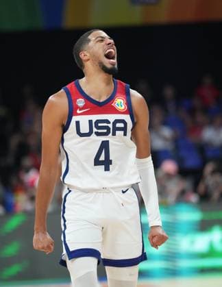 (230910) -- MANILA, Sept. 10, 2023 -- Tyrese Haliburton of the United States celebrates during the 3rd place game between the United States and Canada at the 2023 FIBA World Cup in Manila, the Philippines, Sept. 10, 2023. ) (SP)PHILIPPINES-MANILA-BASKETBALL-FIBA WORLD CUP-3RD PLACE GAME-USA VS CAN MengxYongmin 