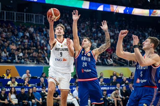 Basketball Manila Pasay 10 09 2023 FIBA Basketball World Cup 2023 World Cup Men Final Germany GER Serbia SRB Franz Wagner Germany, No 09 Stefan Jovic Serbia, No 24