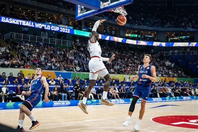 Basketball Manila Pasay 10 09 2023 FIBA Basketball World Cup 2023 Mens World Cup Final Germany GER Serbia SRB Dennis Schröder Schroeder Germany, No 17 Schröder Schroder Vanja Marinkovic Serbia, No 09 Bogdan Bogdanovic Serbia, No 07