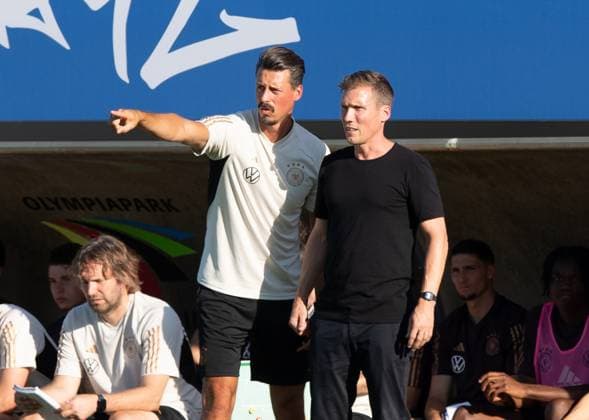 Football, U20, season 2023 24, Elite League U20 1 matchday , Germany U20 Italy U20 in Berlin, f l Co coach Sandro Wagner U20 Germany , coach Hannes Wolf U20 Germany , 07 09 2023, Copyright: xSebastianxRäppold MatthiasxKochx