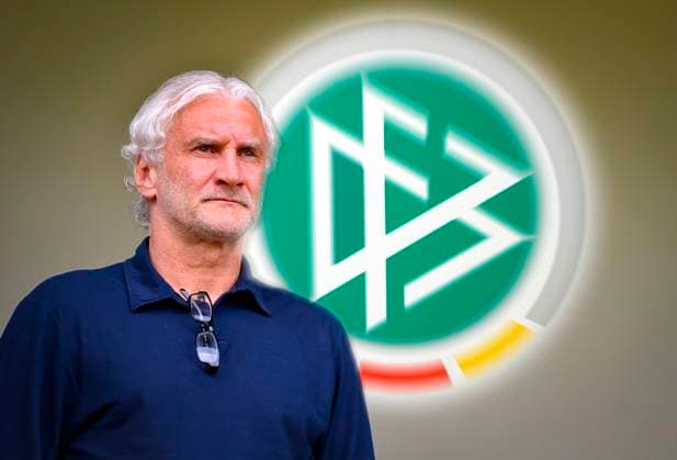 10 09 2023, DFB German national football team 2023, ex national coach Rudi Völler will sit on the bench of the national team again as interim coach on Tuesday after the dismissal of national coach Hansi Flick symbol picture, picture montage