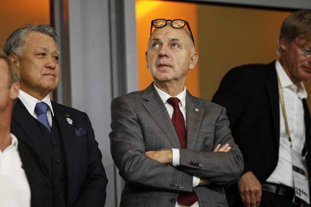 WOLFSBURG - (l-r) Kozo Tashima (President of the Japanese Football Association JFA, President-DFB Bernd Neuendorf during the friendly Interland match between Germany and Japan at the Volkswagen Arena on September 9, 2023 in Wolfsburg, Germany. ANP Hollandse Hoogte BART STOUTJESDIJK International Friendly, Länderspiel, Nationalmannschaft 2023 2024 xVIxANPxSportx xBartxStoutjesdijkxIVx 477859872 originalFilename: 477859872.jpg