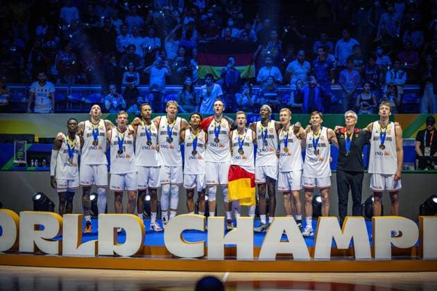 Basketball Manila Pasay 10 09 2023 FIBA Basketball World Cup 2023 World Championship Men Final Germany GER Serbia SRB Germany is World Champion Cheering Award Ceremony