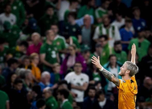 DUBLIN - Wout Weghorst of Holland celebrates the 1-2 victory after the European Championship, EM, Europameisterschaft Qualifying match in group B between Ireland and the Netherlands at the Aviva Stadium on September 10, 2023 in Dublin, Republic of Ireland. ANP KOEN VAN WEEL Group B - UEFA EURO, EM, Europameisterschaft,Fussball 2024 European Qualifiers 2023 2024 xVIxANPxSportx xxANPxIVx 477893967 originalFilename: 477893967.jpg