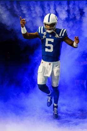 September 10, 2023: Indianapolis Colts quarterback Anthony Richardson (5) is introduced prior to NFL, American Football Herren, USA game against the Jacksonville Jaguars in Indianapolis, Indiana. Jacksonville defeated Indianapolis 31-21. CSM. USA - ZUMAc04_ 20230910_zma_c04_330 Copyright: xJohnxMersitsx