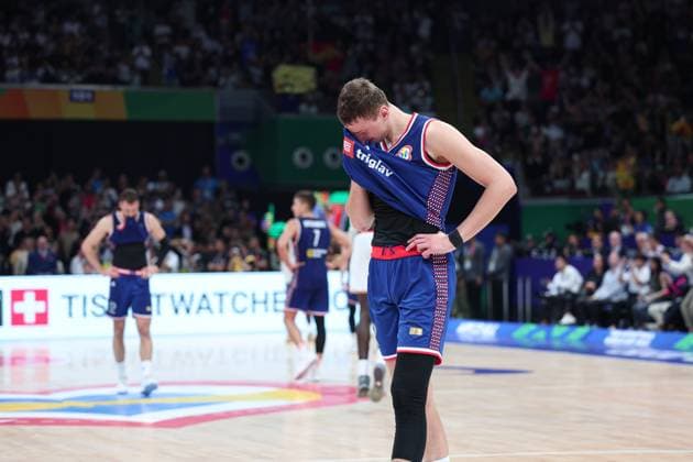 (230911) -- MANILA, Sept. 11, 2023 -- Nikola Jovic of Serbia reacts after the final between Germany and Serbia at the 2023 FIBA World Cup in Manila, the Philippines, Sept. 10, 2023. ) (SP)PHILIPPINES-MANILA-FIBA BASKETBALL WORLD CUP-FINAL-GER VS SRB WuxZhuang 