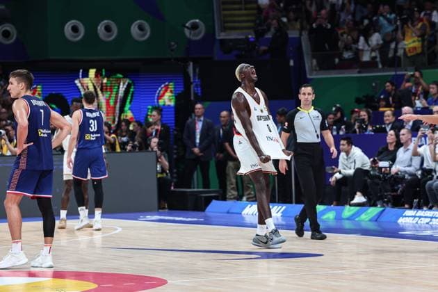 (230911) -- MANILA, Sept. 11, 2023 -- Isaac Bonga (C) of Germany reacts after the final between Germany and Serbia at the 2023 FIBA World Cup in Manila, the Philippines, Sept. 10, 2023. ) (SP)PHILIPPINES-MANILA-FIBA BASKETBALL WORLD CUP-FINAL-GER VS SRB WuxZhuang 