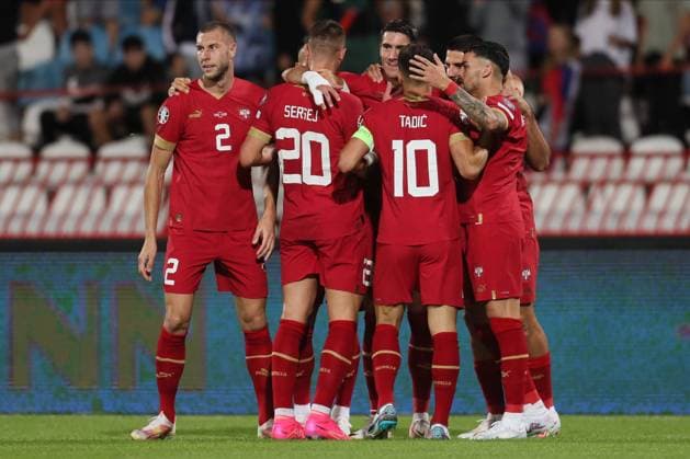 SERBIA vs HUNGARY STRAHINJA PAVLOVIC, SERGEJ MILINKOVIC SAVIC, DUSAN VLAHOVIC, DUSAN TADIC, ALEKSANDAR MITROVIC, FILIP KOSTIC CELEBRATION football Serbia vs Hungary, Uefa European qualification match, Rajko Mitic stadium Belgrade, 07.09.2023. foto: FOOTBALL, SERBIA, HUNGARY, UEFA European Championship, EM, Europameisterschaft QUALIFICATION, EURO, RAJKO MITIC STADIUM Beograd Rajko Mitic stadium Serbia Copyright: xMarkoxMetlas xMNxPressx