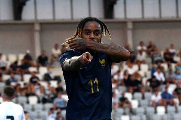 Bradley Barcola of France celebrate score during the 2025 UEFA European Under-21 Championship Qualification football match Group H between Slovenia and France FOOTBALL : SlovÃ nie vs France - Championnat d Europe des moins de 21 ans UEFA - Match de qualification Groupe H - 11 09 2023 NatasaKupljenik Panoramic 