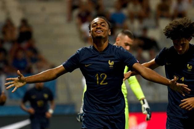 Sekou Mara of France celebrate score during the 2025 UEFA European Under-21 Championship Qualification football match Group H between Slovenia and France FOOTBALL : SlovÃ nie vs France - Championnat d Europe des moins de 21 ans UEFA - Match de qualification Groupe H - 11 09 2023 NatasaKupljenik Panoramic 