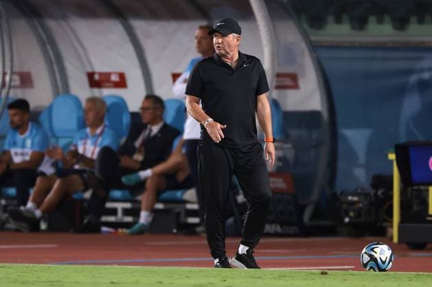 Serravalle, Italy, 10th September 2023. Matjaz Kek Head coach of Slovenia reacts during the UEFA EURO, EM, Europameisterschaft,Fussball 2024 match at San Marino Stadium, Serravalle. Picture credit should read: Jonathan Moscrop Sportimage EDITORIAL USE ONLY. No use with unauthorised audio, video, data, fixture lists, club league logos or live services. Online in-match use limited to 120 images, no video emulation. No use in betting, games or single club league player publications. SPI-2558-0062