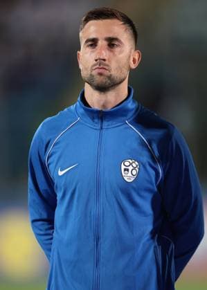 Serravalle, Italy, 10th September 2023. Andraz Sporar of Slovenia looks on during the line up prior to the UEFA EURO, EM, Europameisterschaft,Fussball 2024 match at San Marino Stadium, Serravalle. Picture credit should read: Jonathan Moscrop Sportimage EDITORIAL USE ONLY. No use with unauthorised audio, video, data, fixture lists, club league logos or live services. Online in-match use limited to 120 images, no video emulation. No use in betting, games or single club league player publications. SPI-2558-0069
