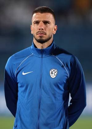 Serravalle, Italy, 10th September 2023. Jan Mlakar of Slovenia during the line up prior to the UEFA EURO, EM, Europameisterschaft,Fussball 2024 match at San Marino Stadium, Serravalle. Picture credit should read: Jonathan Moscrop Sportimage EDITORIAL USE ONLY. No use with unauthorised audio, video, data, fixture lists, club league logos or live services. Online in-match use limited to 120 images, no video emulation. No use in betting, games or single club league player publications. SPI-2558-0073