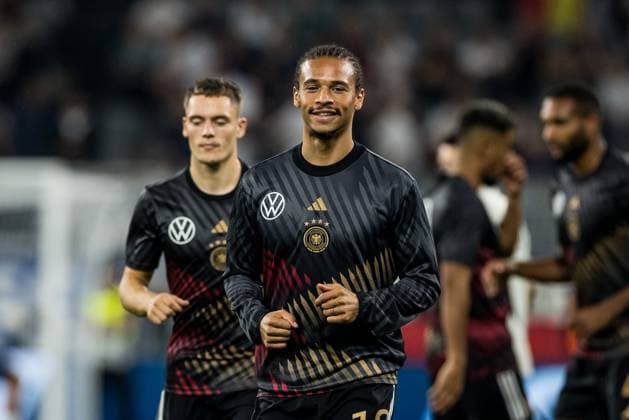 Friendly match Germany France 12 09 2023 Leroy Sane Germany, 19 laughing in warm up friendly match Germany France, Dortmund, Signal Iduna Park on 12 09 2023 DFB REGULATES PROHIBIT ANY USE OF PHOTOGRAPHS AS IMAGE SEQUENCES AND OR QUASI VIDEO Copyright: xBEAUTIFULxSPORTS Wunderlx