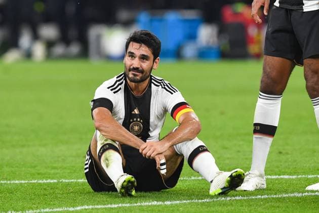 Football, men, 2023 2024 season, international match in Dortmund, Germany France, v l Ilkay Guendogan Germany injured on the ground, 12 09 2023, Copyright: xSebastianxRäppold MatthiasxKochx