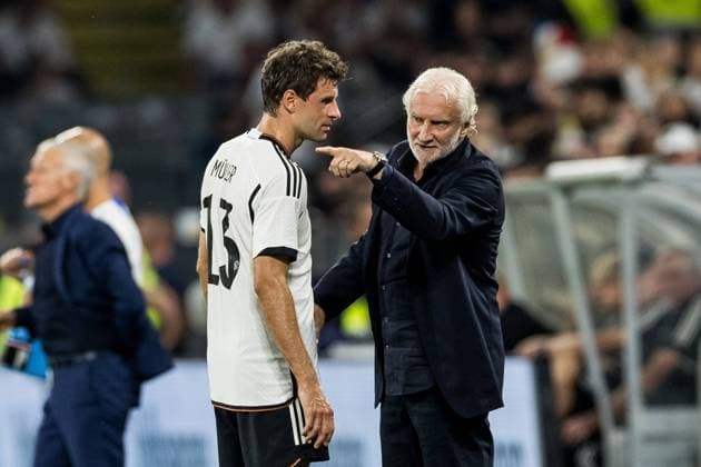 Friendly Match Germany France 12 09 2023 Thomas Mueller Germany, 13 , Rudi Voeller DFB Director A National Team, Interim Coach Germany Friendly Match Germany France, Dortmund, Signal Iduna Park on 12 09 2023 DFB REGULATES PROHIBIT ANY USE OF PHOTOGRAPHS AS IMAGE SEQUENCES AND OR QUASI VIDEO Copyright: xBEAUTIFULxSPORTS Wunderlx