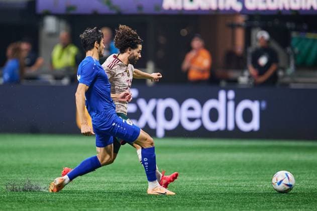 RECORD DATE NOT STATED Seleccion Mexicana 2023 Mexico 3-3 Uzbekistan Cesar Huerta of Mexico during the game Mexico (Mexican national team, Nationalteam vs Uzbekistan National Team, International Friendly, LÃ¤nderspiel, Nationalmannschaft at Mercedes Benz Stadium, on September 12, 2023. <br><br> Cesar Huerta de Mexico durante el partido Mexico (Seleccion Mexicana) vs Uzbekistan, Amistoso Internacional, en el Estadio Mercedes Benz, el 12 de septiembre de 2023. ATLANTA GEORGIA ESTADOS UNIDOS  Copyright: xJorgexMartinezx 20230912202539_SMN_23_AM_MEX_UZB_HUERTA134