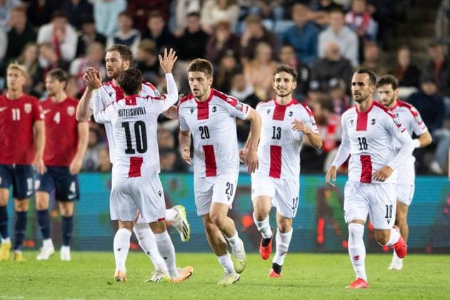 Norway v Georgia, UEFA EURO, EM, Europameisterschaft,Fussball 2024 Qualification, Oslo, Norway Oslo, Norway. 12th, September 2023. Budu Zivzivadze (8) of Georgia scores for 2-1 during the UEFA Euro 2024 qualification match between Norway and Georgia at Ullevaal Stadion in Oslo. Oslo Norway  Copyright: xGonzalesxPhoto Jan-ErikxEriksenx
