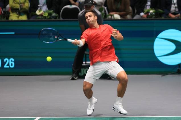 Photo Michele Nucci LaPresse - September 13, 2023 Bologna, Italy - tennis - Canada vs Italy - Alexis Galarneau (CAN) v Lorenzo Sonego (ITA) - Davis Cup 2023 - Unipol Arena. In the pic: Alexis Galarneau  Copyright: xMichelexNucci LaPressex