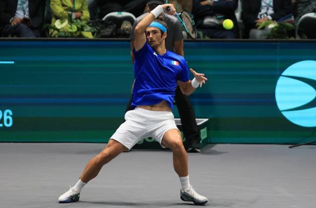 Photo Michele Nucci LaPresse - September 13, 2023 Bologna, Italy - tennis - Canada vs Italy -Gabriel Diallo (CAN) vs Lorenzo Musetti (ITA) - Davis Cup 2023 - Unipol Arena. In the pic: Lorenzo Musetti  Copyright: xMichelexNucci LaPressex