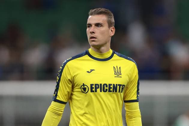 Milan, Italy, 12th September 2023. Andriy Lunin of Ukraine during the warm up prior to the UEFA EURO, EM, Europameisterschaft,Fussball 2024 match at Stadio Giuseppe Meazza, Milan. Picture credit should read: Jonathan Moscrop Sportimage EDITORIAL USE ONLY. No use with unauthorised audio, video, data, fixture lists, club league logos or live services. Online in-match use limited to 120 images, no video emulation. No use in betting, games or single club league player publications. SPI-2559-0106