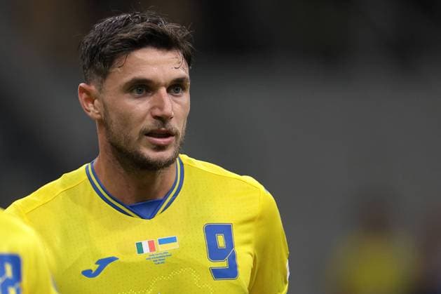 Milan, Italy, 12th September 2023. Roman Yaremchuk of Ukraine reacts during the UEFA EURO, EM, Europameisterschaft,Fussball 2024 match at Stadio Giuseppe Meazza, Milan. Picture credit should read: Jonathan Moscrop Sportimage EDITORIAL USE ONLY. No use with unauthorised audio, video, data, fixture lists, club league logos or live services. Online in-match use limited to 120 images, no video emulation. No use in betting, games or single club league player publications. SPI-2559-0200