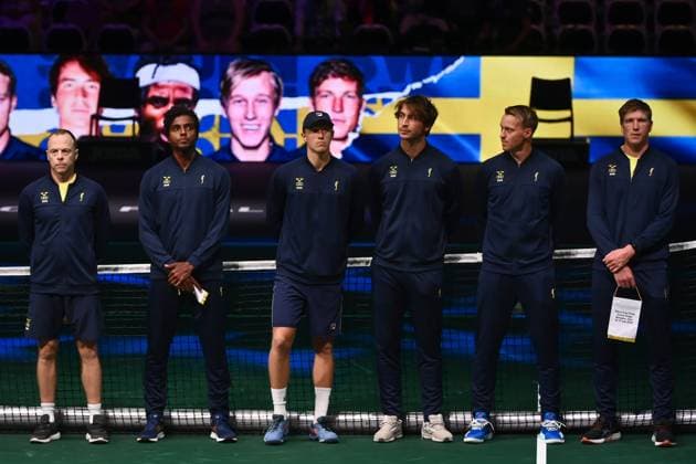Foto Massimo Paolone LaPresse 14 Settembre 2023 - Bologna, Italia - tennis - Canada vs Svezia - Vasek Pospisil (CAN) v Leo Borg (SWE) - Coppa Davis 2023 - Unipol Arena. Nella foto: formazione Svezia September 14, 2023 Bologna, Italy - sport, tennis - Canada vs Sweden - Vasek Pospisil (CAN) v Leo Borg (SWE) - Davis Cup 2023 - Unipol Arena. In the pic: Sweden team  Copyright: xMassimoxPaolone LaPressex