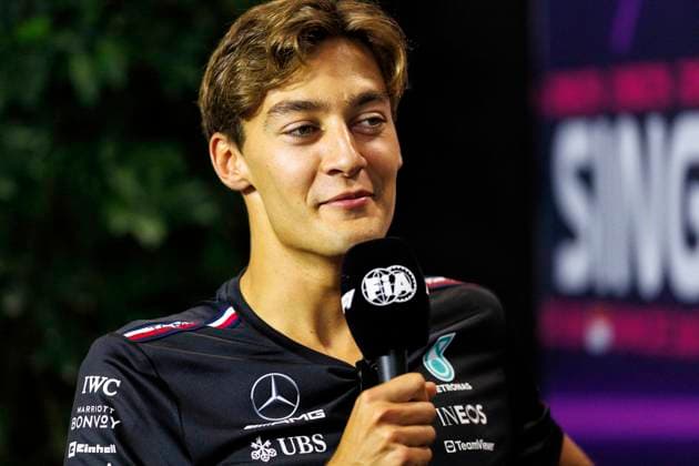 14th September 2023; Marina Bay Street Circuit, Singapore; 2023 Formula 1 Singapore Airlines Singapore Grand Prix; Arrival and Inspection Day; Number 63 Mercedes AMG Petronas driver George Russell during press conference, PK, Pressekonferenz  ActionPlus12553162 StephenxBlackberry