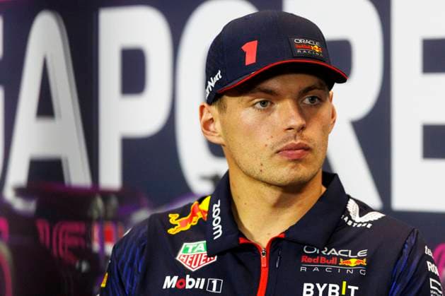 14th September 2023; Marina Bay Street Circuit, Singapore; 2023 Formula 1 Singapore Airlines Singapore Grand Prix; Arrival and Inspection Day; Number 1 Red Bull driver Max Verstappen aduring press conference, PK, Pressekonferenz  ActionPlus12553184 StephenxBlackberry
