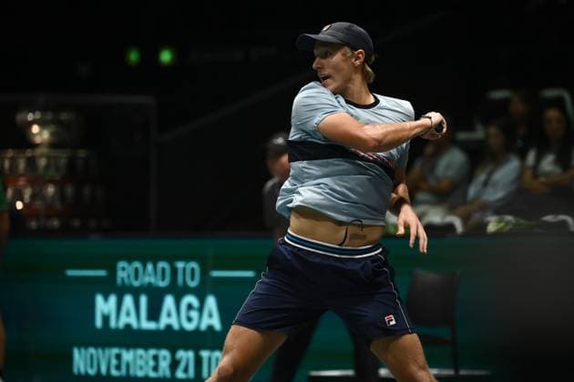 Foto Massimo Paolone LaPresse 14 Settembre 2023 - Bologna, Italia - tennis - Canada vs Svezia - Vasek Pospisil (CAN) v Leo Borg (SWE) - Coppa Davis 2023 - Unipol Arena. Nella foto: Leo Borg osserva September 14, 2023 Bologna, Italy - sport, tennis - Canada vs Sweden - Vasek Pospisil (CAN) v Leo Borg (SWE) - Davis Cup 2023 - Unipol Arena. In the pic: Leo Borg looks on  Copyright: xMassimoxPaolone LaPressex