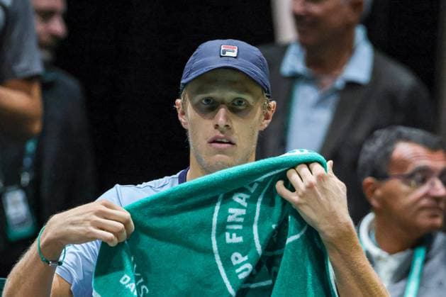 International Tennis match - Davis Cup - Canada vs Sweden Leo Borg (SWE) during the break at Davis Cup 2023 Group A match between at the Unipol Arena in Bologna on 14 09 23 Bologna Italy  Copyright: xIPAxSport ABACAx BRIPASport20230914_126 IPAxSport ABACAx BRIPASport20230914_126