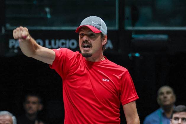 International Tennis match - Davis Cup - Canada vs Sweden Frank Dancevic celebrates after winning the match by Vasek Pospisil (CAN) Bologna Italy  Copyright: xIPAxSport ABACAx BRIPASport20230914_129 IPAxSport ABACAx BRIPASport20230914_129