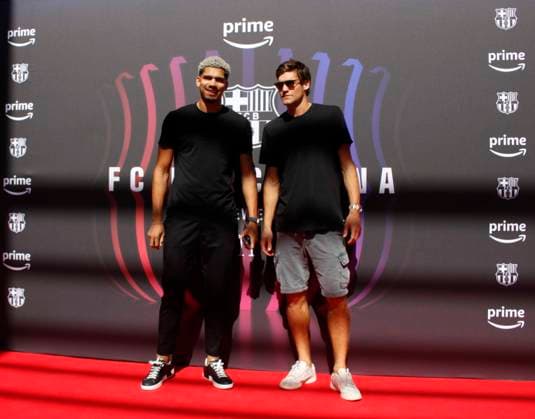 September 14, 2023, Sabadell, Barcelona, Spain: Barcelona Spain 14.09.2023 Ronald Araujo (Barcelona) and Marcos Alonso (Barcelona) look during the Prime Video A New Era II at Camp Nou on 14 September 2023 in Barcelona. Sabadell Spain - ZUMAu50_ 20230914_zsp_u50_001 Copyright: xXavixUrgelesx
