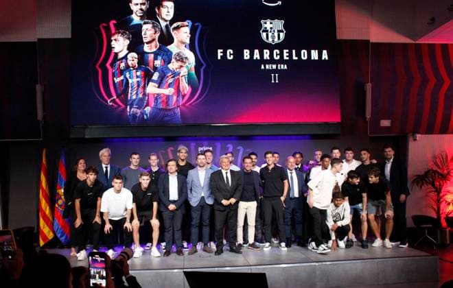September 14, 2023, Sabadell, Barcelona, Spain: Barcelona Spain 14.09.2023 FC Barcelona, Barca Players and Joan Laporta (Barcelona) look during the Prime Video A New Era II at Camp Nou on 14 September 2023 in Barcelona. Sabadell Spain - ZUMAu50_ 20230914_zsp_u50_034 Copyright: xXavixUrgelesx