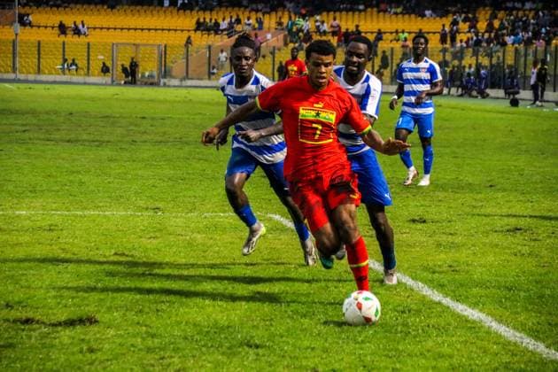ACCRA, GHANA - SEPTEMBER 12: Ransford-Yeboah Königsdörffer of Ghana during the International Friendly, Länderspiel, Nationalmannschaft match between Ghana and Liberia at OHENE DJAN SPORTS STADIUM on September 12, 2023 in Accra, Ghana. Photo by Dominic Ekow Copyright: xx