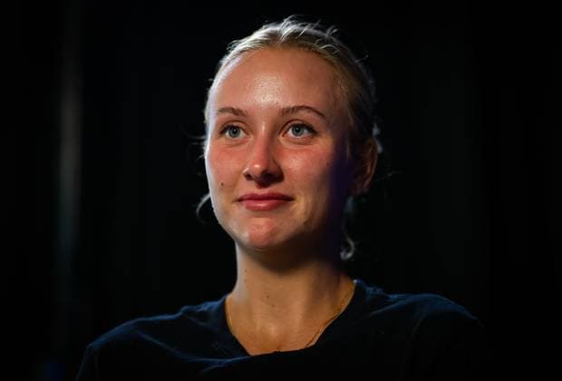 September 13, 2023: Anastasia Potapova of Russia talks to the media after the second round of the 2023 Cymbiotika San Diego Open WTA, Tennis Damen 500 tennis tournament - ZUMAa181 20230913_zaa_a181_163 Copyright: xRobxPrangex