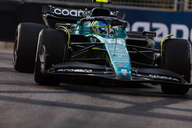 15th September 2023; Marina Bay Street Circuit, Singapore; 2023 Formula 1 Singapore Airlines Singapore Grand Prix; Free Practice Day; Number 14 Aston Martin driver Fernando Alonso during practice 1  ActionPlus12553400 StephenxBlackberry