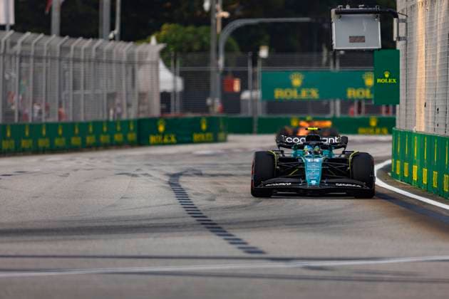 15th September 2023; Marina Bay Street Circuit, Singapore; 2023 Formula 1 Singapore Airlines Singapore Grand Prix; Free Practice Day; Number 14 Aston Martin driver Fernando Alonso during practice 1  ActionPlus12553430 StephenxBlackberry
