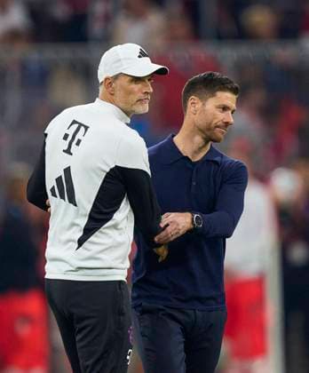 Trainer Thomas Tuchel (FCB), team manager, headcoach, coach, Xabi Alonso, Trainer, headcoach teammanager Leverkusen in the match FC BAYERN MUENCHEN - BAYER 04 LEVERKUSEN 2-2 on Sept 15, 2023 in Munich, Germany. Season 2023 2024, 1.Bundesliga, FCB, München, matchday 4, 4.Spieltag