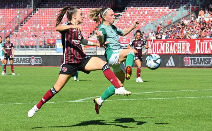 16 09 2023 Football season 2023 2024 1 Women Football Bundesliga 01 Matchday 1 FC Nürnberg FCN Club SV Werder Bremen SVW Sportfoto Zink xwoxzix Rebekka Salfelder 15, 1 FC Nürnberg FCN Lisa Josten 7, SV Werder Bremen