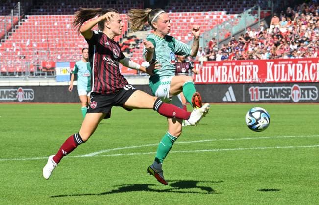 16 09 2023 Football season 2023 2024 1 Women Football Bundesliga 01 Matchday 1 FC Nürnberg FCN Club SV Werder Bremen SVW Sportfoto Zink xwoxzix Rebekka Salfelder 15, 1 FC Nürnberg FCN Lisa Josten 7, SV Werder Bremen