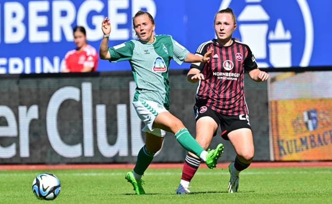 16 09 2023 football season 2023 2024 1 women football Bundesliga 01 matchday 1 FC Nürnberg FCN club SV Werder Bremen SVW Sportfoto Zink xwoxzix Ricarda Walkling 13, SV Werder Bremen Madeleine Steck 28, 1 FC Nürnberg FCN
