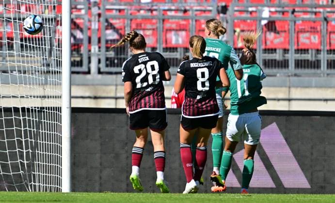 16 09 2023 football season 2023 2024 1 women football Bundesliga 01 matchday 1 FC Nürnberg FCN club SV Werder Bremen SVW sports photo zinc xwoxzix Lina Hauicke 18, SV Werder Bremen scored goal goal shot to 1 2