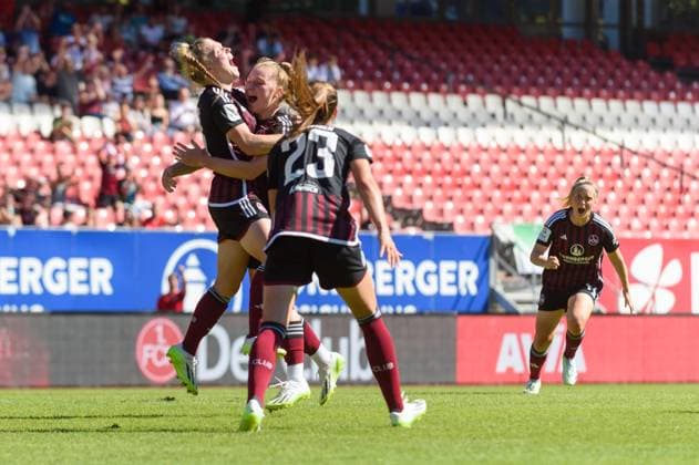 Franziska Mai (18 1. FC Nuremberg) celebrating the opening goal during the Google Pixel Frauen Bundesliga match between 1. FC Nuremberg and SV Werder Bremen at Max-Morlock-Stadium, Nuremberg, Germany. (Sven Beyrich SPP) Copyright: xSvenxBeyrich SPPx spp-en-SvBe-20230916-D4S_2277-2