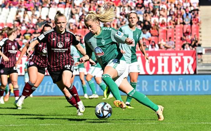 16 09 2023 Football season 2023 2024 1 Women Football Bundesliga 01 Matchday 1 FC Nürnberg FCN Club SV Werder Bremen SVW Sportfoto Zink xwoxzix Franziska Mai 18, 1 FC Nürnberg FCN Nina Lührßen Luehrssen 27, SV Werder Bremen