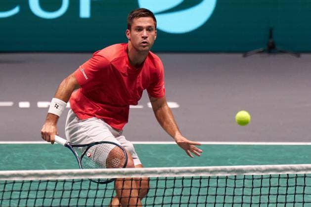 Tennis, Davis Cup, Kanada - Chile Alexis Galarneau of Canada in action against Alejandro Tabilo of Chile during the Davis Cup Group Stage 2023 Bologna match between Canada and Chile at Unipol Arena on September 16, 2023 in Bologna, Italy. (Photo by Camilla Stolen Imago) Bologna ITALY Copyright: xCamillaxStolenx L1410727