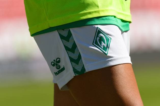 NUremberg, Germany, September16th 2023: Werder Bremen logo on a hummel short during the Google Pixel Frauen Bundesliga match between 1. FC Nuremberg and SV Werder Bremen at Max-Morlock-Stadium, Nuremberg, Germany. (Sven Beyrich SPP) Copyright: xSvenxBeyrich SPPx spp-en-SvBe-20230916-ND5_1210